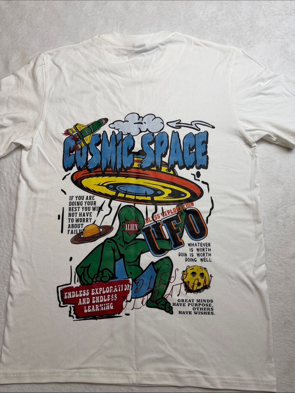 Cosmic Space UFO Graphic Short Sleeve Tee - White